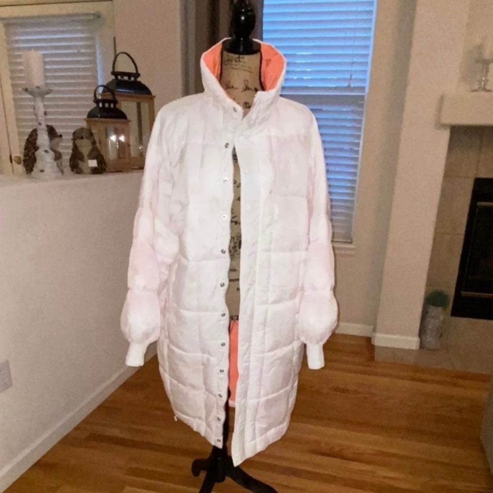 FREE PEOPLE Movement Juno White Coral Packable Puffer Jacket LARGE $228 oversize
